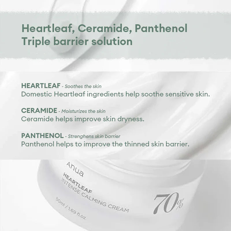 Anua 70% Extract Heartleaf intense Calming Cream.