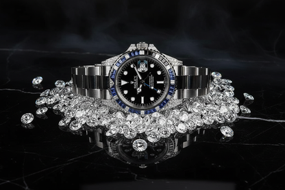 Rolex GMT-Master II on scattered loose diamonds