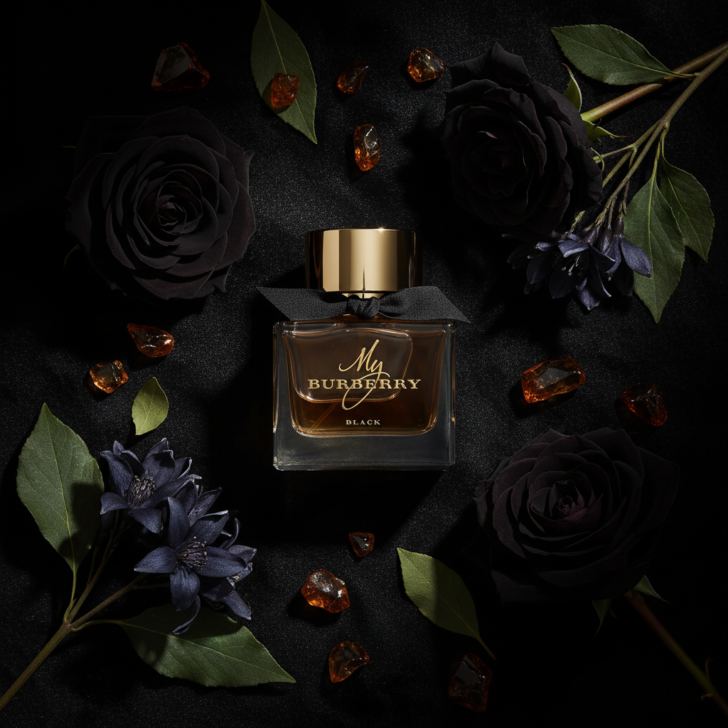 My Burberry Black – Black Velvet Flat Lay