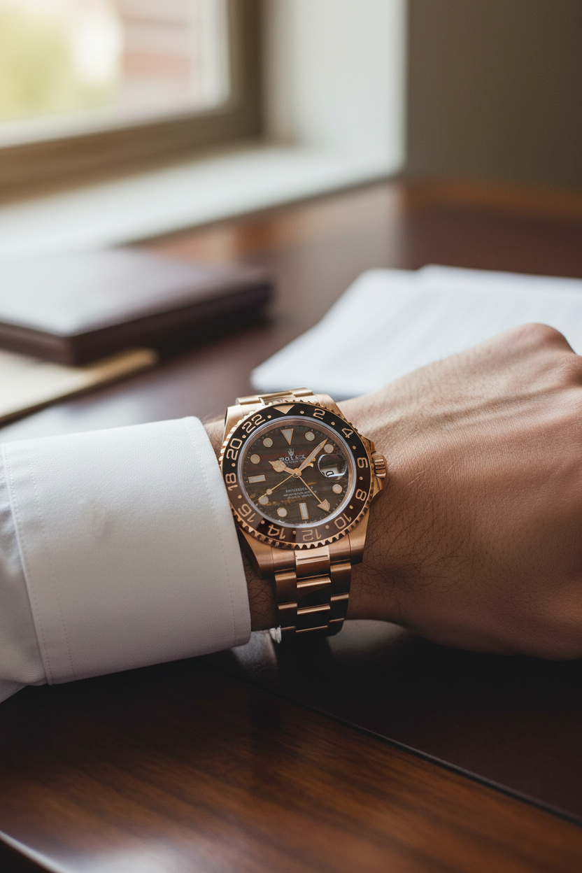 Rolex GMT-Master II on wrist with dress shirt