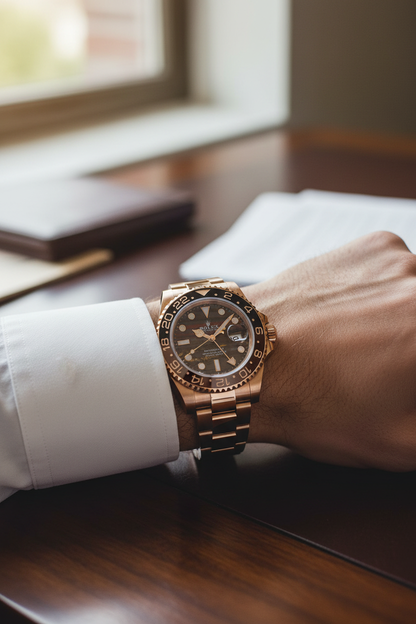 Rolex GMT-Master II on wrist with dress shirt