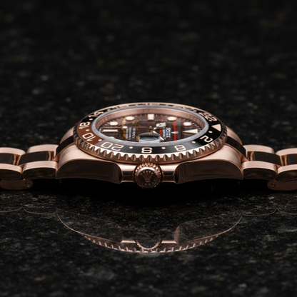Rolex GMT-Master II side profile on black granite