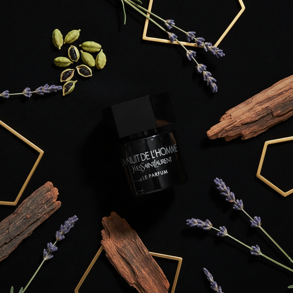 La Nuit De L'Homme – Black Velvet Flat Lay