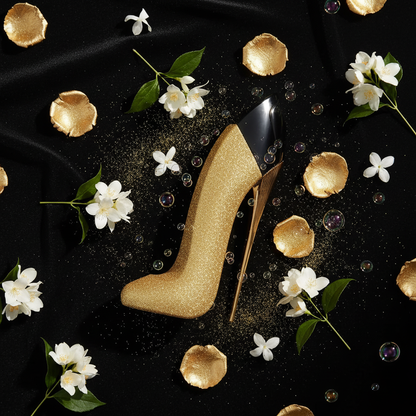 Good Girl Glorious Gold – Black Velvet Flat Lay