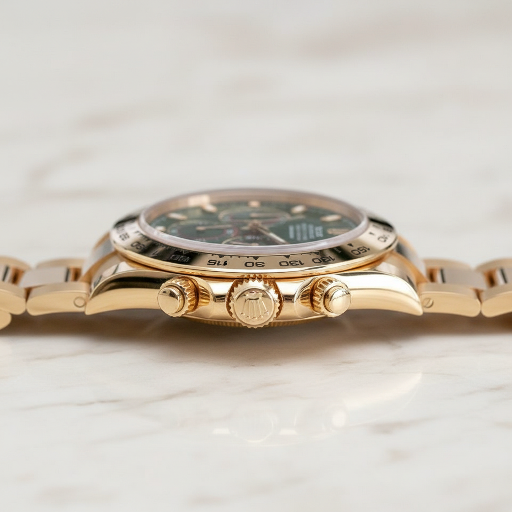 Rolex Daytona side profile on marble