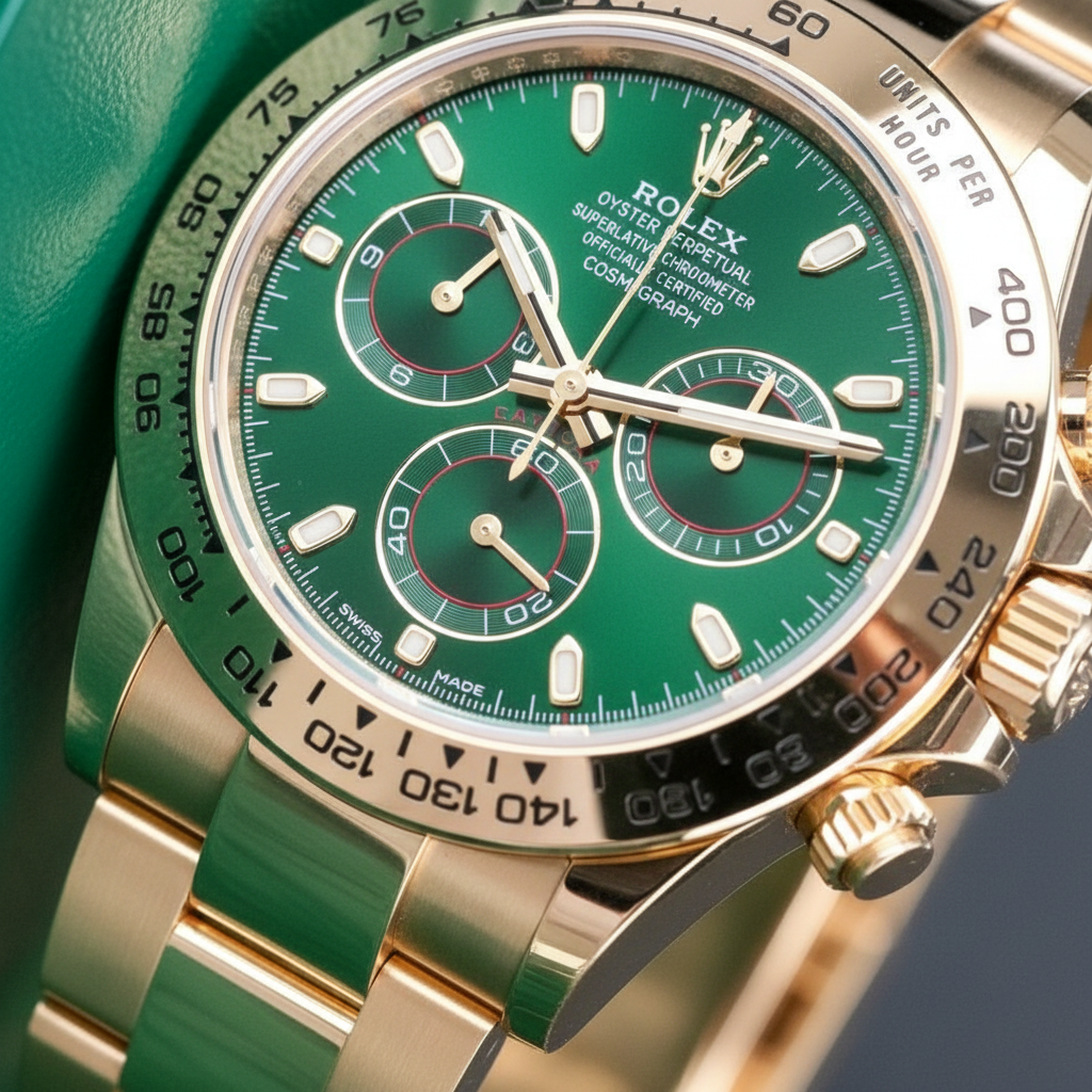 Rolex Daytona green dial macro close-up