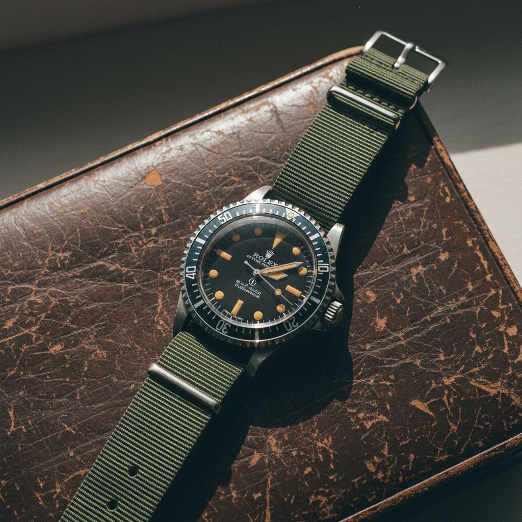 Rolex Submariner on leather surface