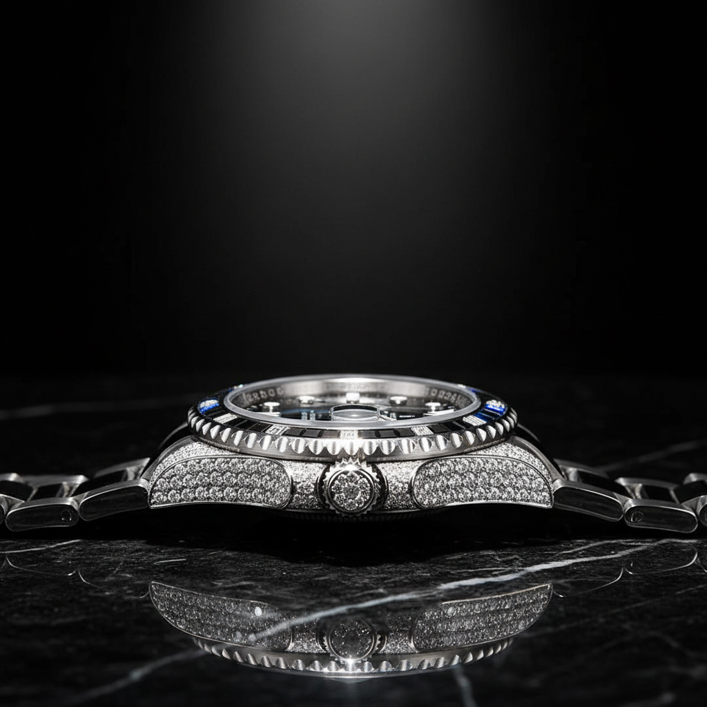 Rolex GMT-Master II side profile on dark marble