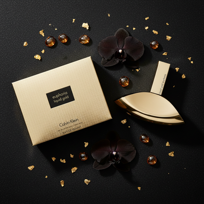 Euphoria Liquid Gold – Overhead Flat Lay